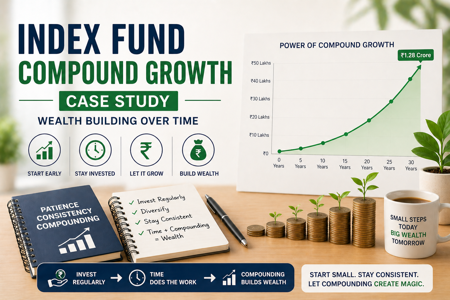 Index fund compound growth case study — wealth building over time