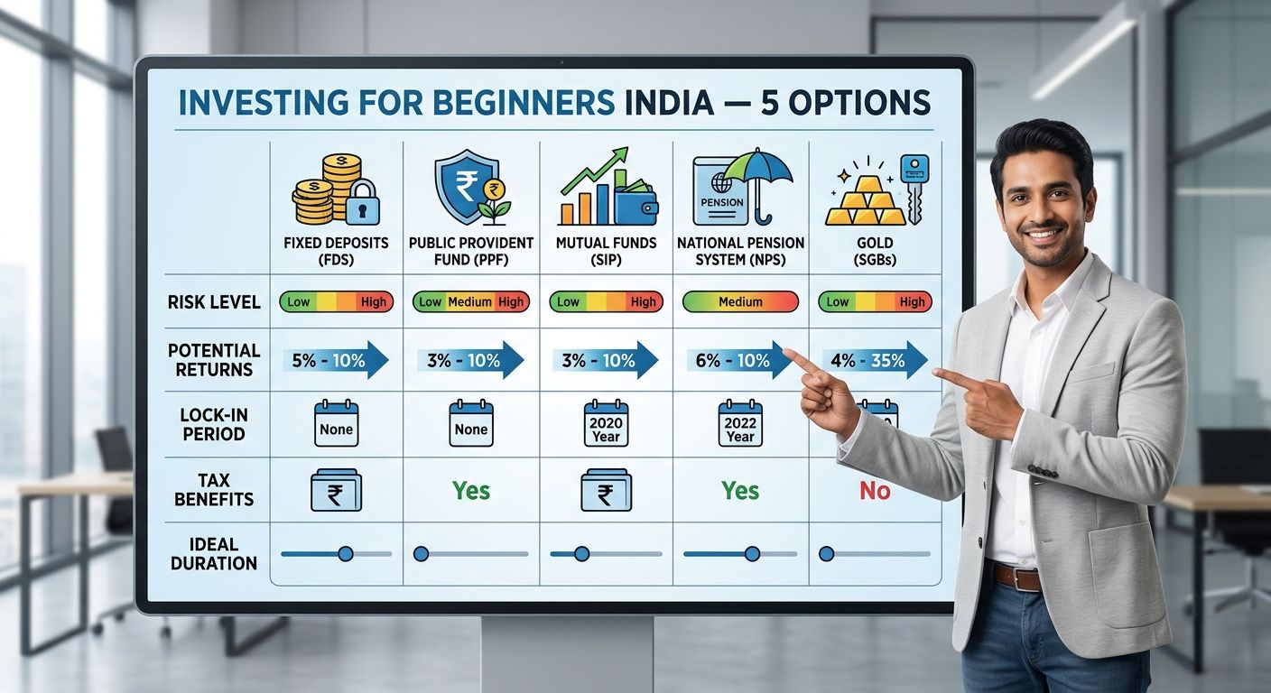 investing for beginners India — five investment options comparison chart